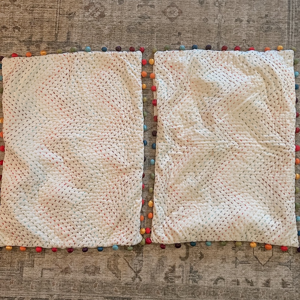 Dwell Studios seed stitch rainbow pillow shams